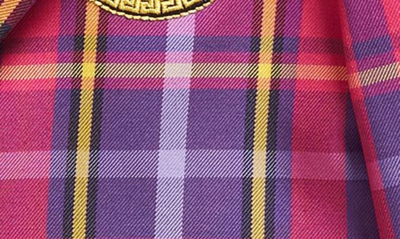 Shop Versace Kids' Tartan Embroidered Logo Blazer In Fuchsia