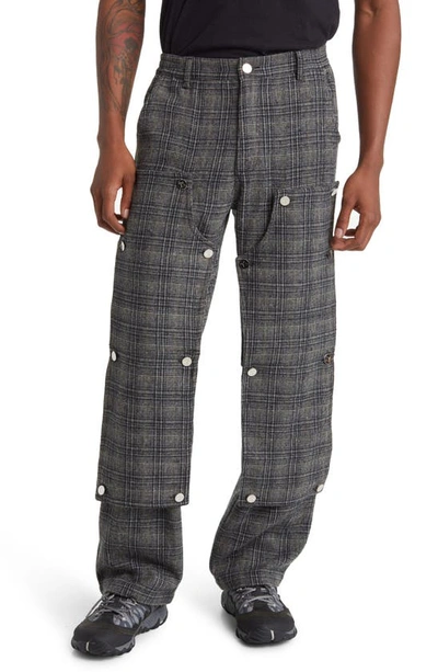 Shop Tombogo Plaid Double Knee Convertible Pants In Grey