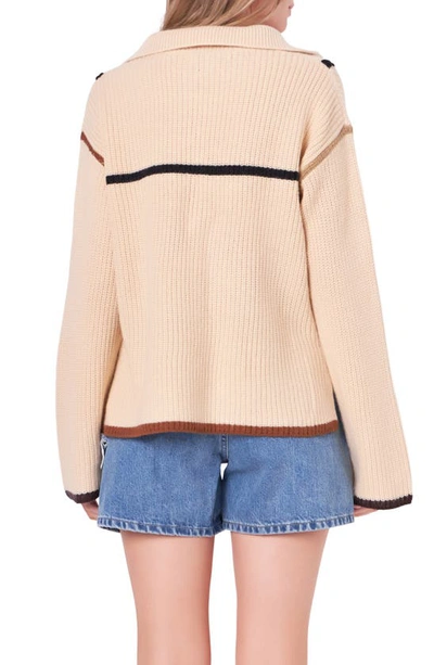 English Factory Color Accent Half-zip Pullover In Beige Multi