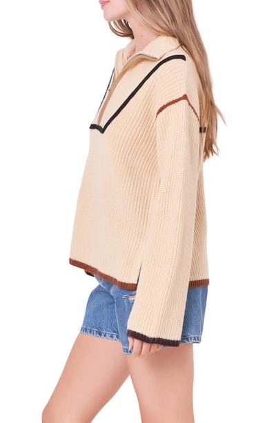 English Factory Color Accent Half-zip Pullover In Beige Multi