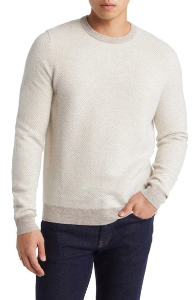 Shop Nordstrom Herringbone Cashmere Crewneck Sweater In Ivory Oatmeal Herringbone