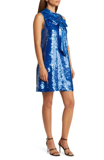 Shop Ciebon Anita Bow Paillette Sequin Sleeveless Mini Shift Dress In Blue