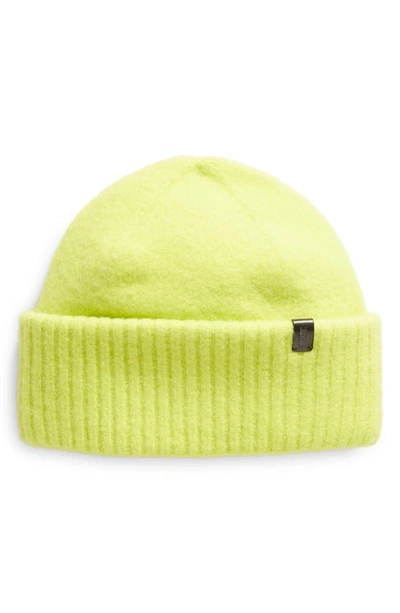 Shop Allsaints Brushed Wool Blend Beanie In Fluro Yellow