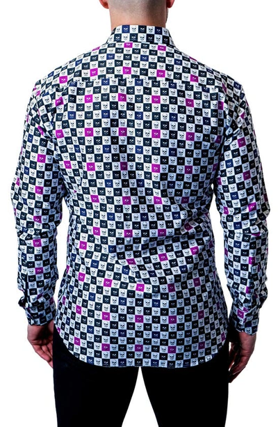 Maceoo Fibonacci Skull Square Multi Button-up Shirt In Blue/purple Multi