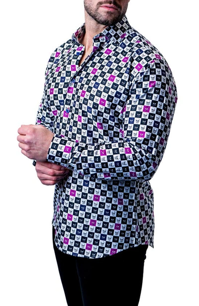 Maceoo Fibonacci Skull Square Multi Button-up Shirt In Blue/purple Multi