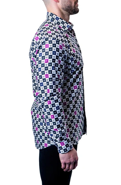 Maceoo Fibonacci Skull Square Multi Button-up Shirt In Blue/purple Multi