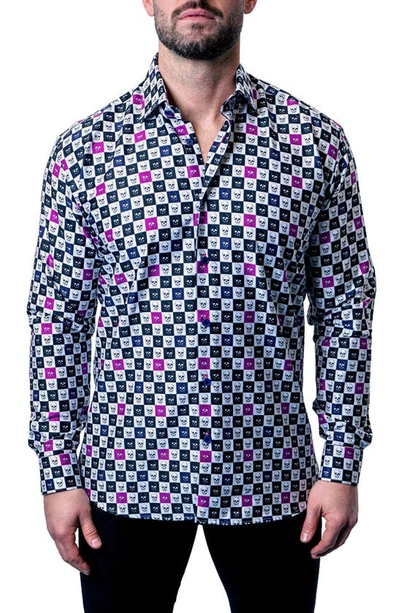Maceoo Fibonacci Skull Square Multi Button-up Shirt In Blue/purple Multi