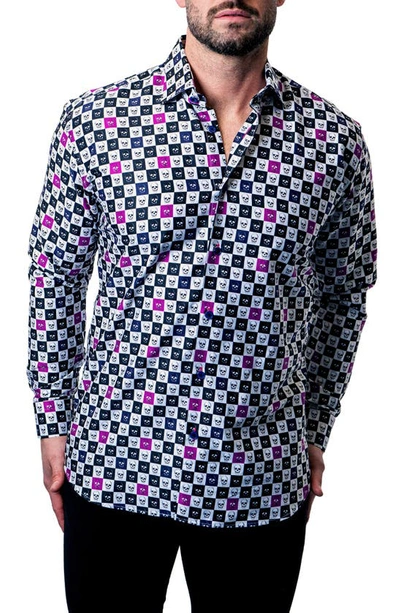 Shop Maceoo Fibonacci Skull Square Multi Button-up Shirt In Blue/purple Multi