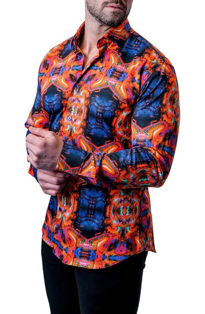 Maceoo Fibonacci Interstellar Multi Contemporary Fit Button-up Shirt In Orange Multi