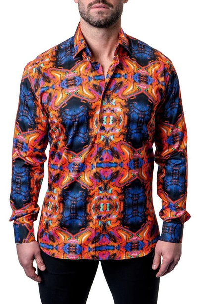 Maceoo Fibonacci Interstellar Multi Contemporary Fit Button-up Shirt In Orange Multi