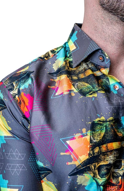 Maceoo Fibonacci Mob Skull Multi Contemporary Fit Button-up Shirt In Grey Multi