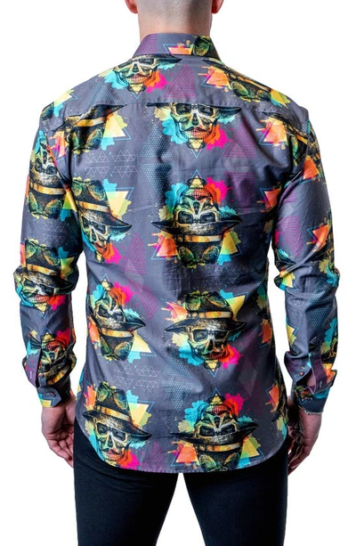 Maceoo Fibonacci Mob Skull Multi Contemporary Fit Button-up Shirt In Grey Multi