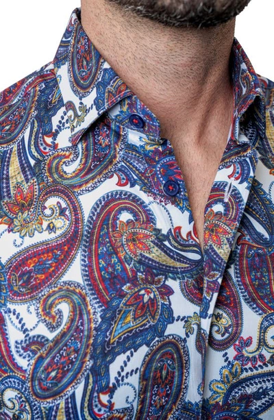 Shop Maceoo Fibonacci Bold Paisley Contemporary Fit Button-up Shirt In Blue Multi