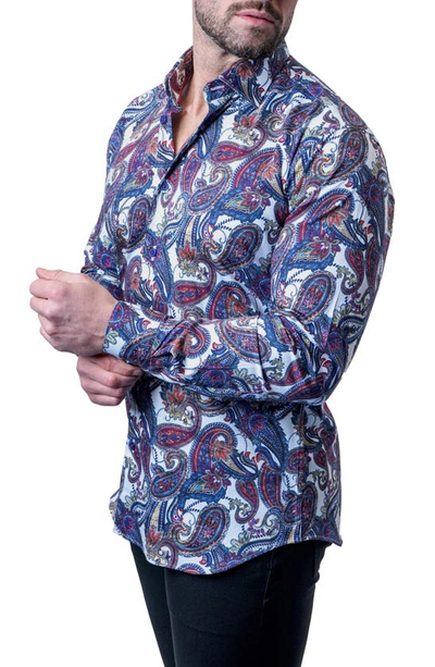 Shop Maceoo Fibonacci Bold Paisley Contemporary Fit Button-up Shirt In Blue Multi