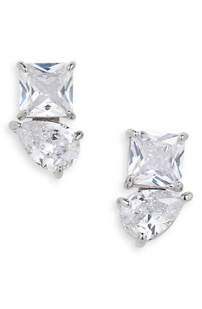 Shop Kate Spade Hit The Town Mixed Cut Cubic Zirconia Stud Earrings In Clear/ Silver