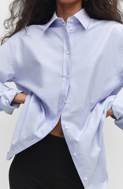 Shop Mango Cotton Poplin Button-up Shirt In Sky Blue