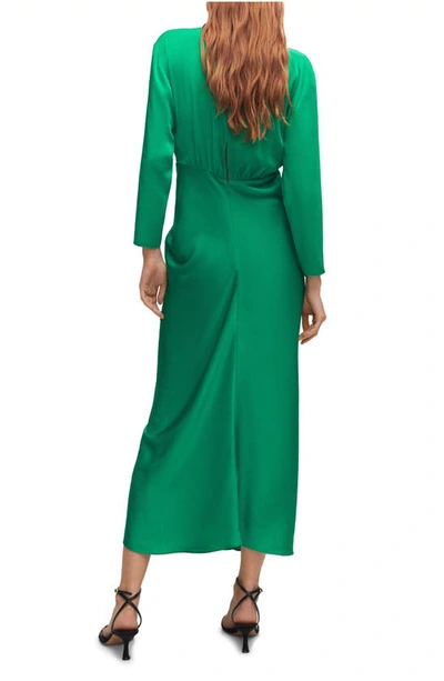 Shop Mango Knot Long Sleeve Satin Dress In Emerald Green