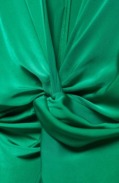 Shop Mango Knot Long Sleeve Satin Dress In Emerald Green