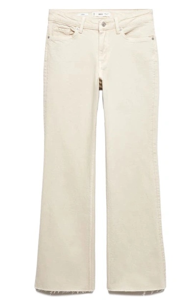Mango Raw Hem Mid Rise Flare Jeans In Ecru