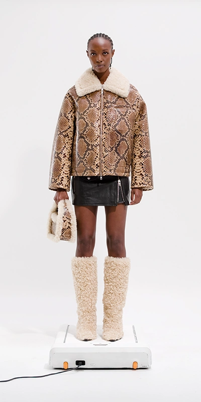 Stand Studio Kaz Snake Print Faux Shearling Jacket