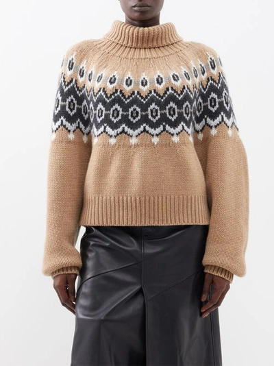 Shop Khaite Amaris Fair Isle Cashmere-blend Roll-neck Sweater In Camel