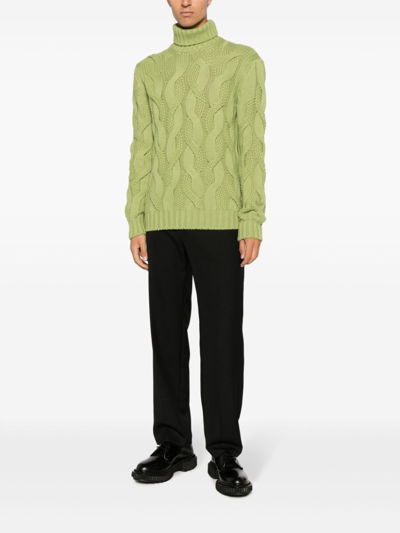 Shop Barba Napoli Turtle Neck Sweater With Braid In Green