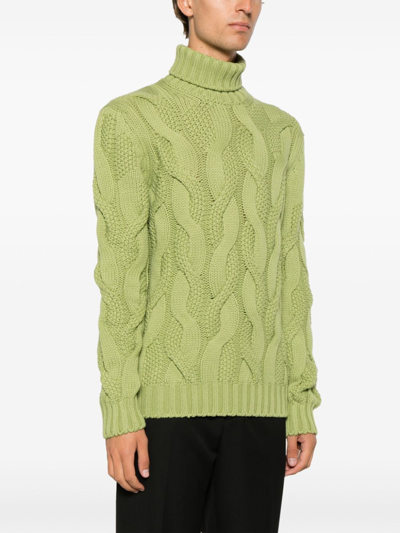 Shop Barba Napoli Turtle Neck Sweater With Braid In Green