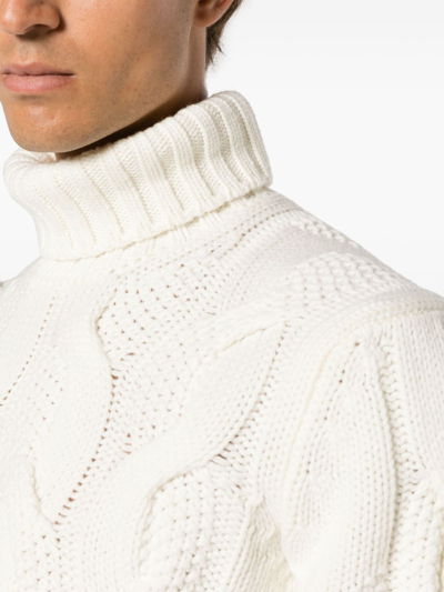 Shop Barba Napoli Turtle Neck Sweater With Braid In White