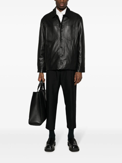 Shop Neil Barrett Boxy Front Nylon Pockets Leather Shirt In Black