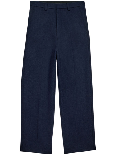 Shop Ami Alexandre Mattiussi Blue Virgin-wool Wide-leg Trousers