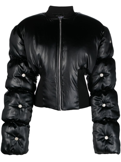 Shop Feben Black Escargot Crystal-embellished Puffer Jacket