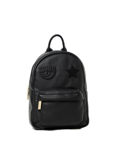 Shop Chiara Ferragni Eye Star Embroidered Zipped Backpack In Black