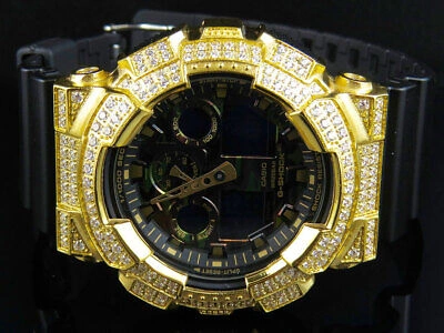 Pre-owned G-shock Casio Shock Ga-100cf-1a9cr Camouflage Simulated Diamond Watch 51 Mm 6 Ct