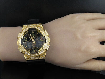 Pre-owned G-shock Casio Shock Ga-100cf-1a9cr Camouflage Simulated Diamond Watch 51 Mm 6 Ct