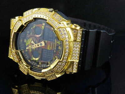 Pre-owned G-shock Casio Shock Ga-100cf-1a9cr Camouflage Simulated Diamond Watch 51 Mm 6 Ct