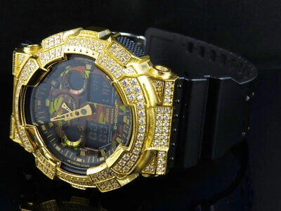 Pre-owned G-shock Casio Shock Ga-100cf-1a9cr Camouflage Simulated Diamond Watch 51 Mm 6 Ct