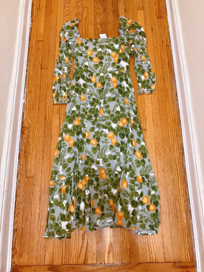 Pre-owned Reformation Mica Orange Print Midi Dress Size 4 Orig. $278
