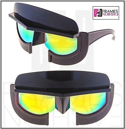 Pre-owned Linda Farrow Ktz Futuristic Mask Shiny Black Lime Mirrored Ktz11 Sunglasses In Green