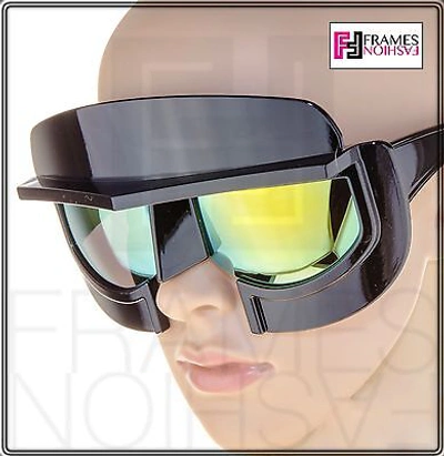 Pre-owned Linda Farrow Ktz Futuristic Mask Shiny Black Lime Mirrored Ktz11 Sunglasses In Green