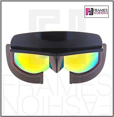 Pre-owned Linda Farrow Ktz Futuristic Mask Shiny Black Lime Mirrored Ktz11 Sunglasses In Green