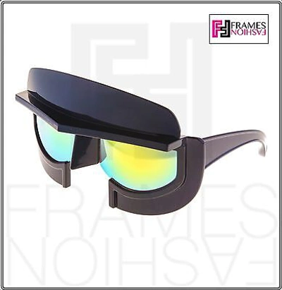 Pre-owned Linda Farrow Ktz Futuristic Mask Shiny Black Lime Mirrored Ktz11 Sunglasses In Green
