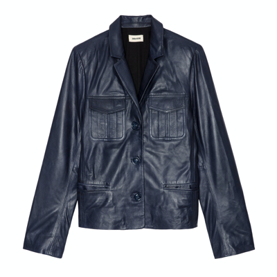 Shop Zadig & Voltaire Liams Leather Jacket In Marine