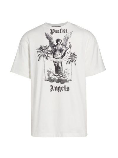 Shop Palm Angels Men's University Graphic Logo T-shirt In White Black