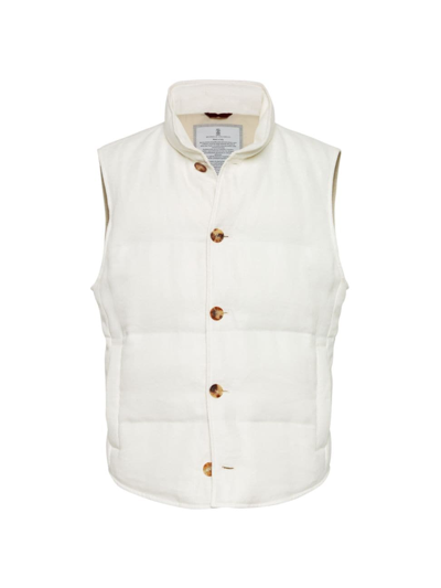 Shop Brunello Cucinelli Men's Linen, Wool And Silk Chevron Down Vest In Off White