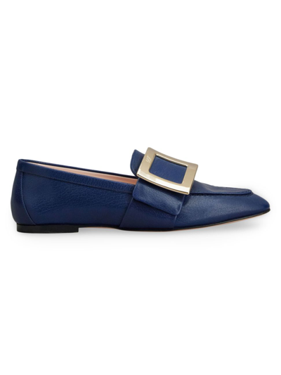 Shop Roger Vivier Women's Leather Buckle Loafers In Navy