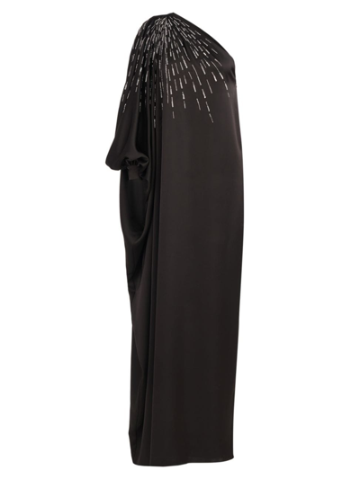 Shop Halston Women's Chaya One-shoulder Satin Gown In Black