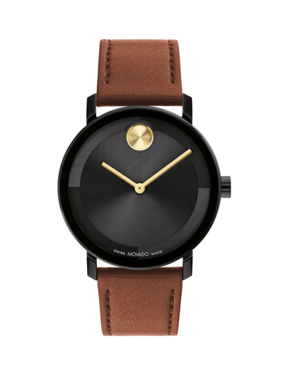 Shop Movado Men's Bold Evolution 2.0 Stainless Steel & Leather Strap Watch/40mm In Black Cognac