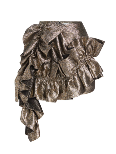 Shop Aknvas Women's Ela Foil Ruffled Miniskirt In Gold Leaf