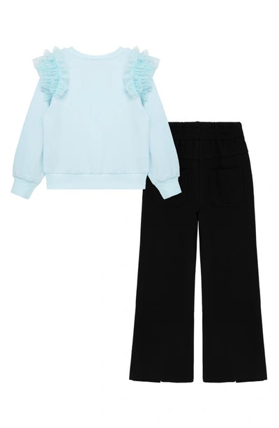 Shop Habitual Kids' Ruffle Pullover Top & Flare Sweatpants In Light Blue