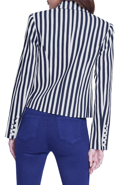 Shop L Agence Brooke Stripe Double Breasted Crop Blazer In Navy/ Ecru Stripe